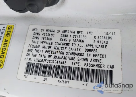 2013 Honda Accord Lx from USA, damaged, VIN 1HGCR2F32DA041862